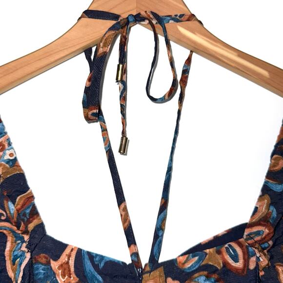 NWT MinkPink Whilla Navy Multi Paisley O-Ring Tie Neck Midi Dress Size Large - Picture 12 of 16